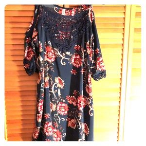 Teal floral cold shoulder dress